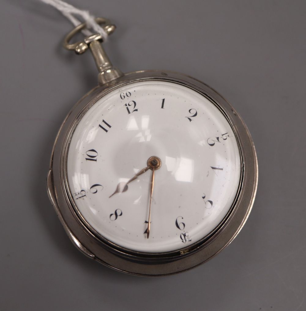 A George III silver pair cased keywind verge pocket watch by Thomas Pegden, Sandwich, with Arabic dial, the signed movement numbered